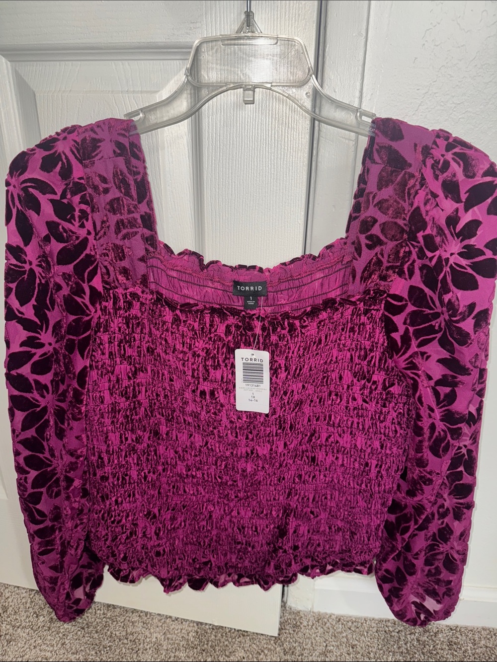 torrid Magenta Floral Smocked Peasant Blouse
